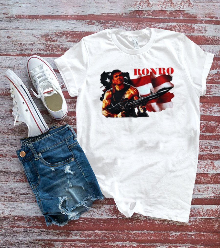 Ronbo Ronald Reagan Rambo With American Flag 80s President T-Shirt