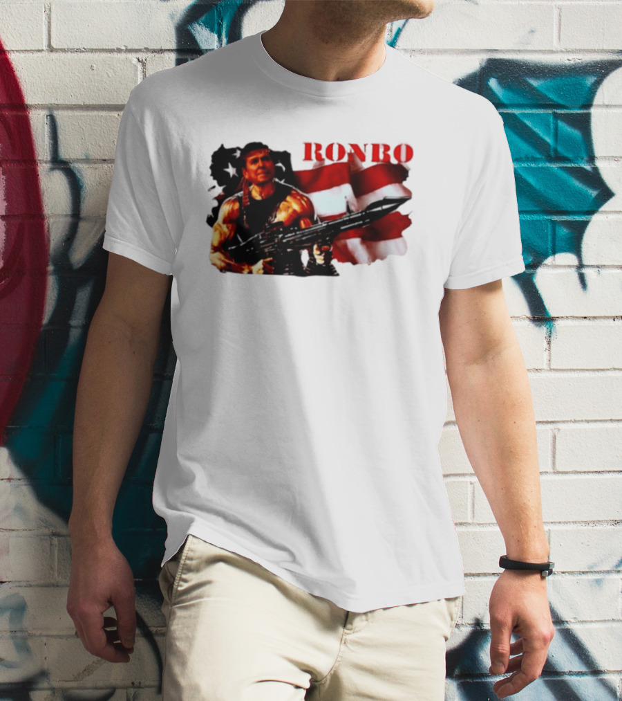 Ronbo Ronald Reagan Rambo With American Flag 80s President T-Shirt
