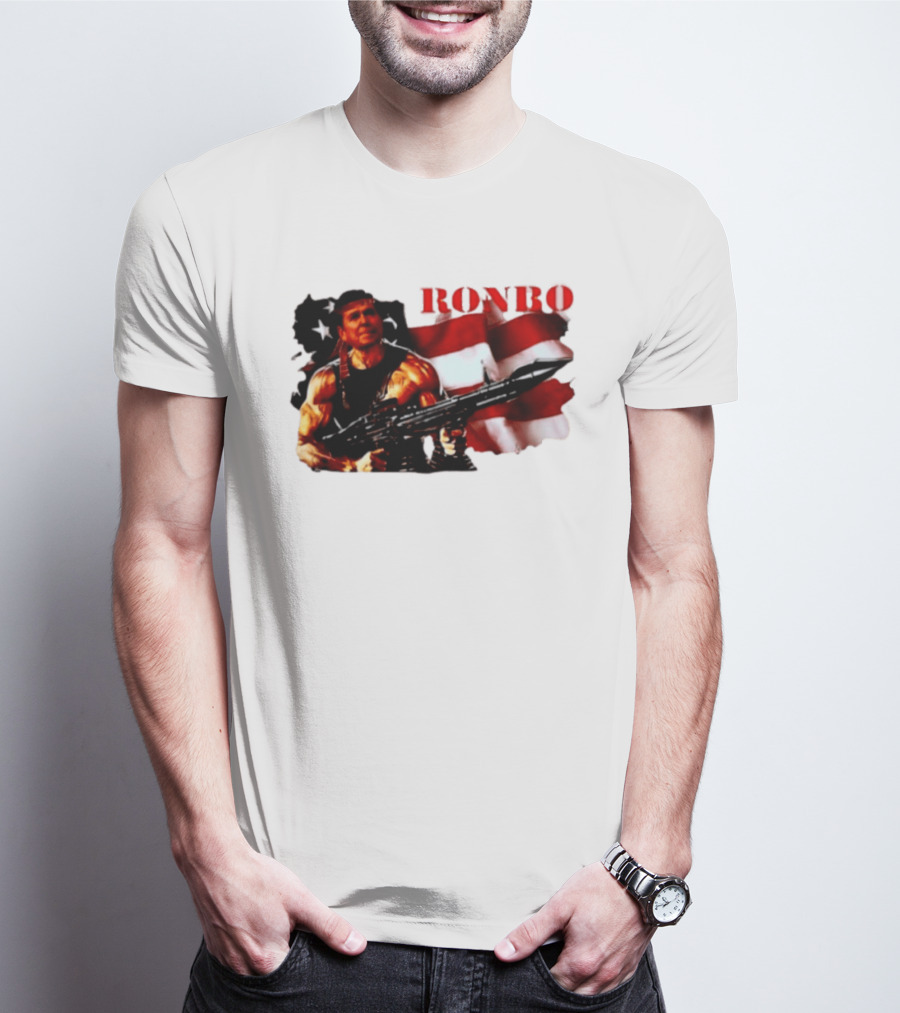 Ronbo Ronald Reagan Rambo With American Flag 80s President T-Shirt