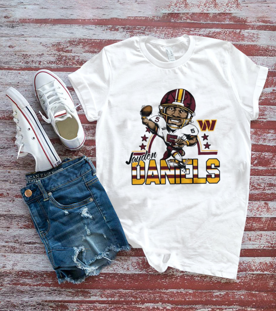 Washington Commanders Jayden Daniels Player Caricature Football NFL T-Shirt
