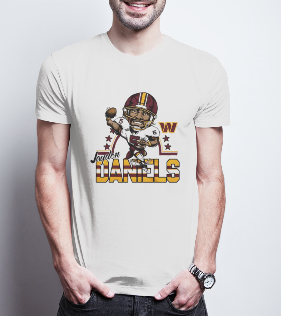 Washington Commanders Jayden Daniels Player Caricature Football NFL T-Shirt