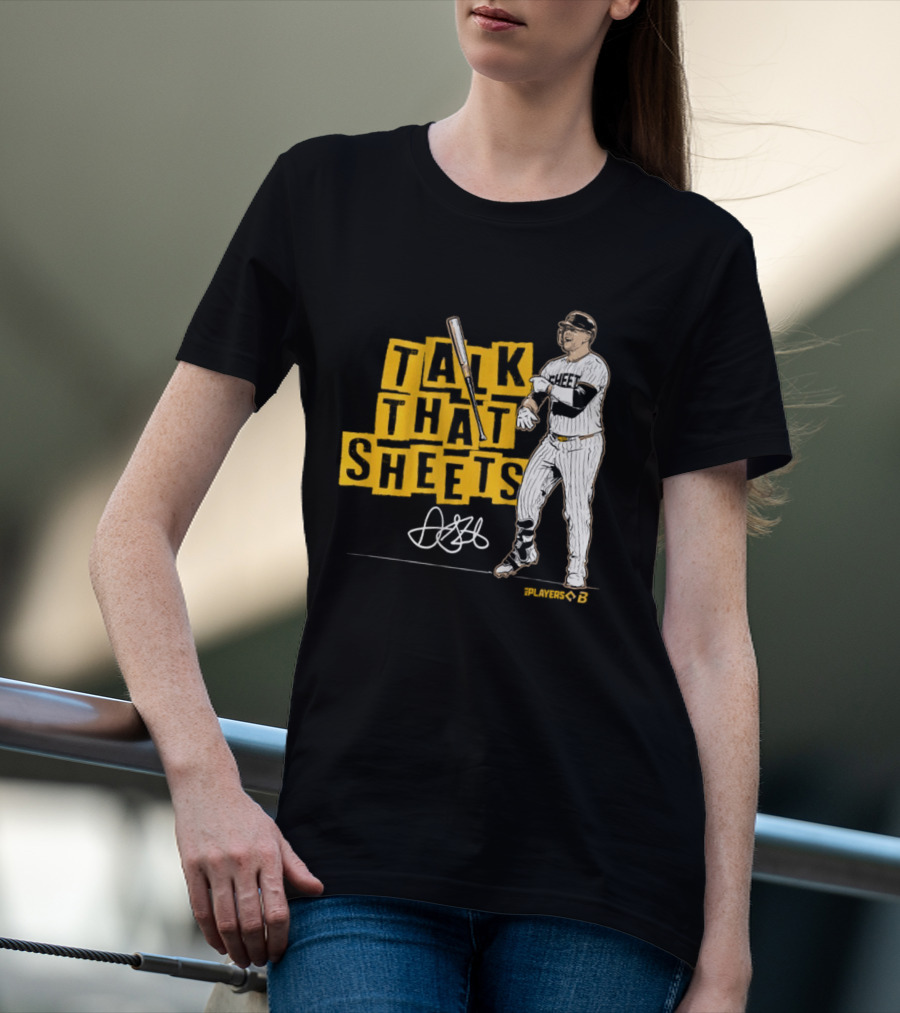 Gavin Sheets Talk That Sheets Baseball Player Yellow Block Lettering T-Shirt