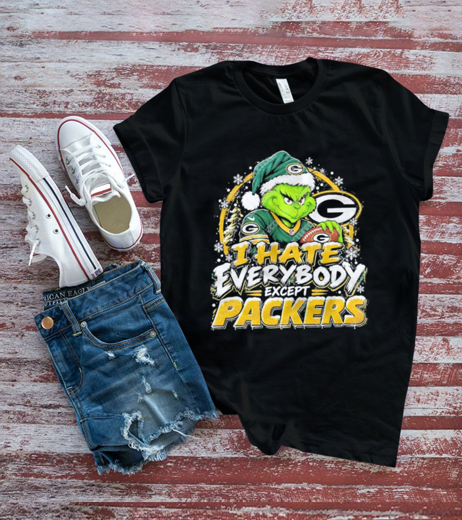 Green Bay Packers Grinch I Hate Everybody Except Packers Fans Christmas Holiday T-Shirt