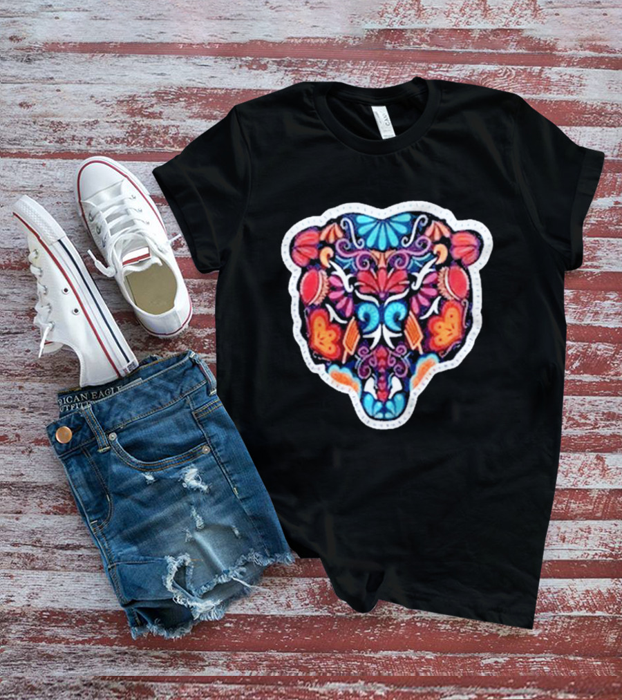 Chicago Bears 2026 Latino Heritage Month Los Bears Vibrant Floral Bear Head T-Shirt
