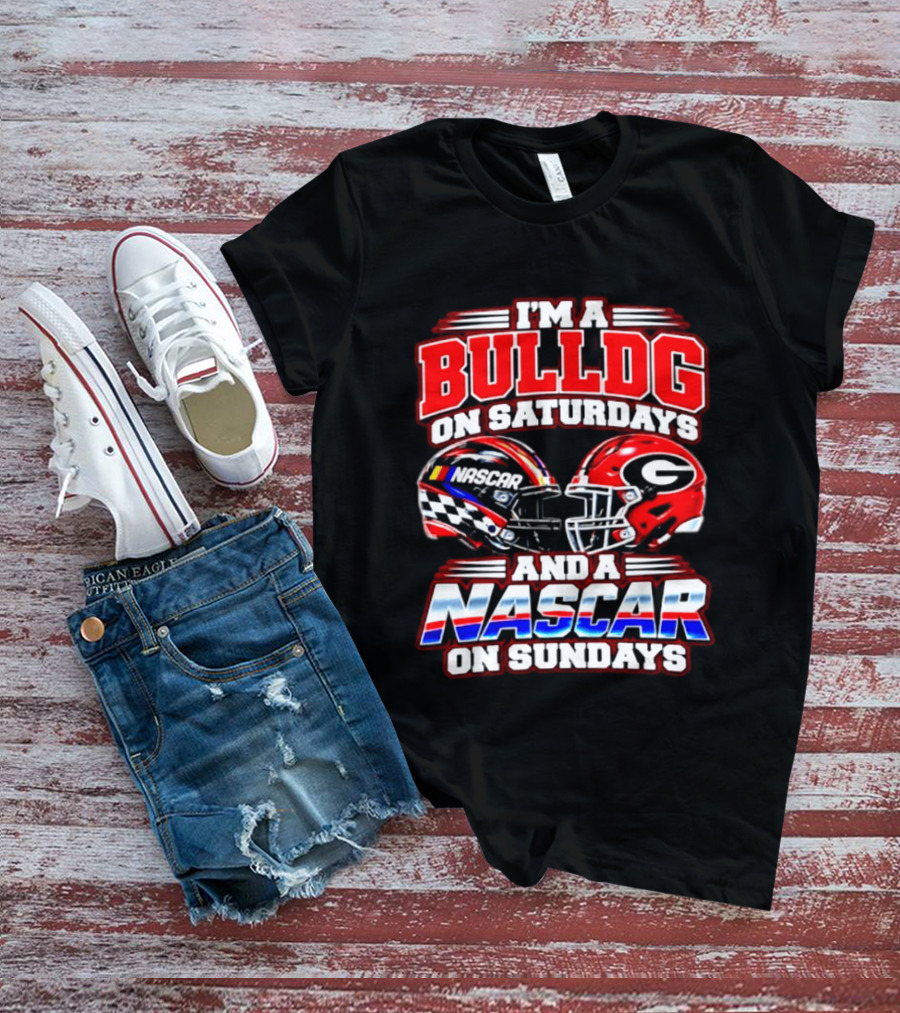 I'm A Bulldog On Saturdays And A NASCAR On Sundays Helmet T-Shirt