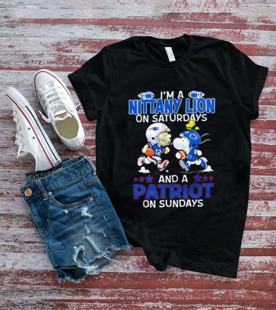 I'm A Nittany Lion On Saturdays And A Patriot On Sundays Football Peanuts Character Collaboration T-Shirt