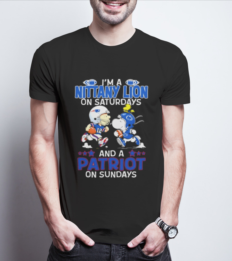 I'm A Nittany Lion On Saturdays And A Patriot On Sundays Football Peanuts Character Collaboration T-Shirt