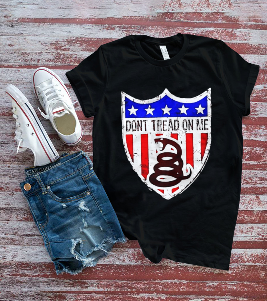 Dont Tread On Me American Flag Shield Gadsden Snake T-Shirt