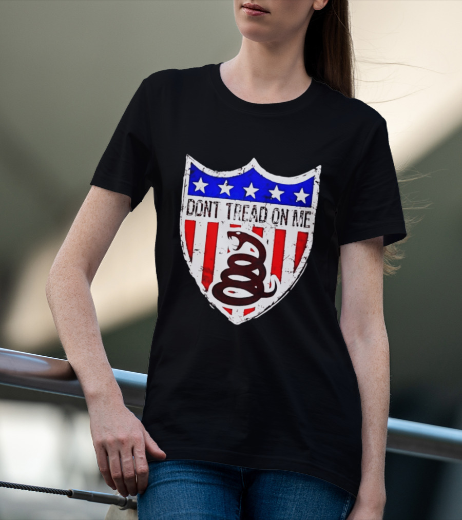 Dont Tread On Me American Flag Shield Gadsden Snake T-Shirt