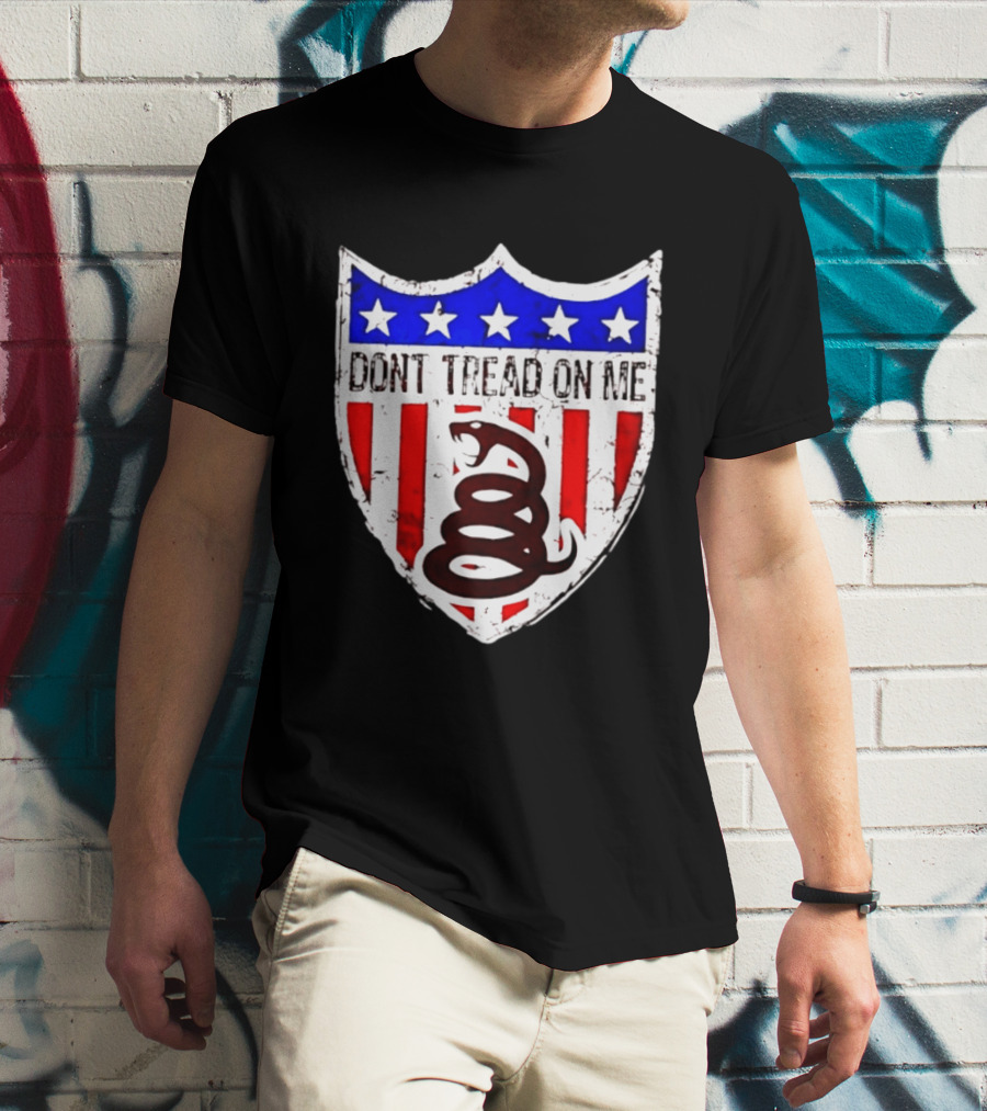 Dont Tread On Me American Flag Shield Gadsden Snake T-Shirt