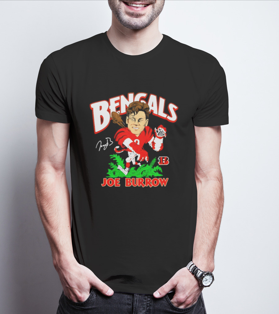 Bengals Joe Burrow Cartoon Signature B Football Player T-Shirt