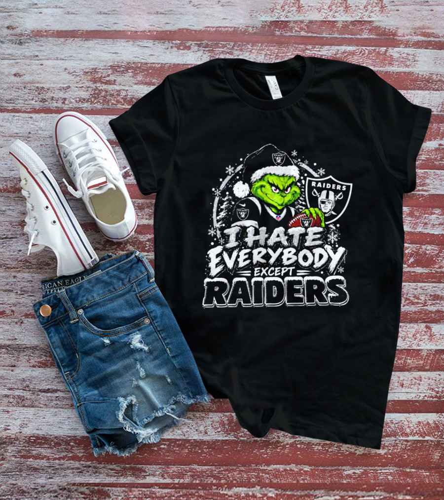 Las Vegas Raiders Grinch I Hate Everybody Except Raiders Fans Christmas Holiday T-Shirt