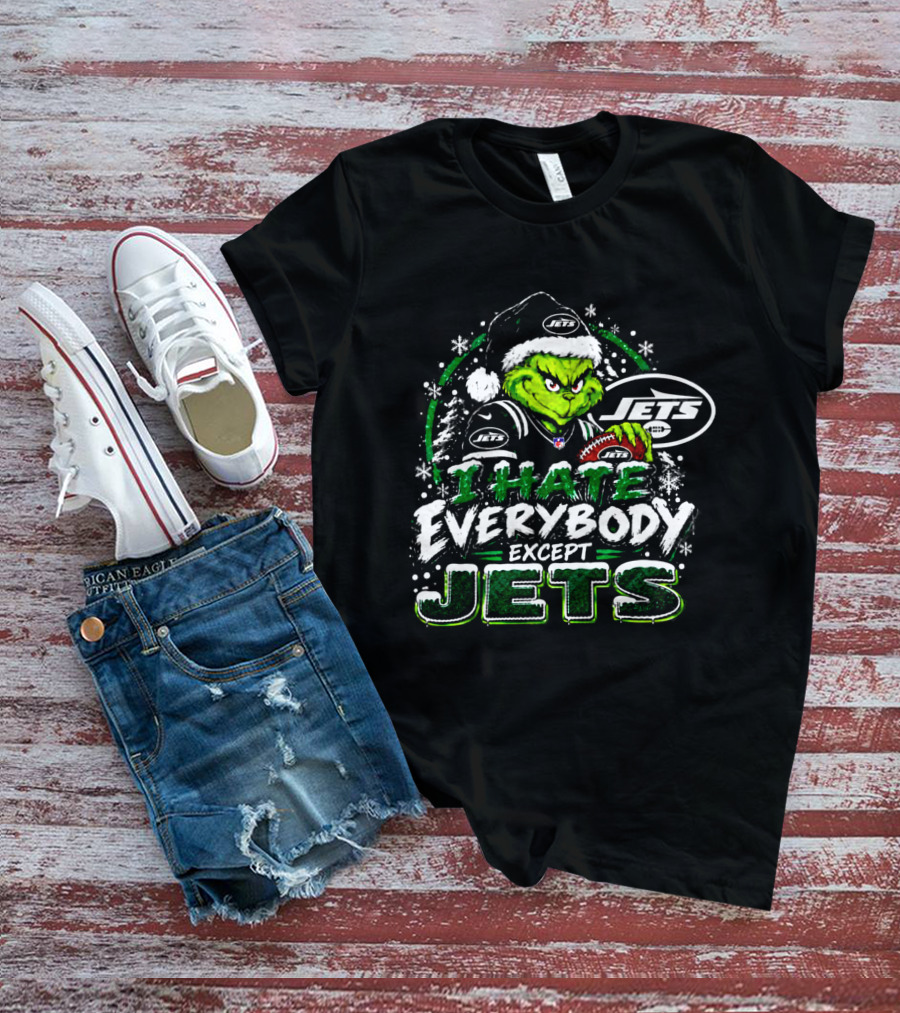 New York Jets Grinch I Hate Everybody Except Jets Fans Christmas Holiday T-Shirt