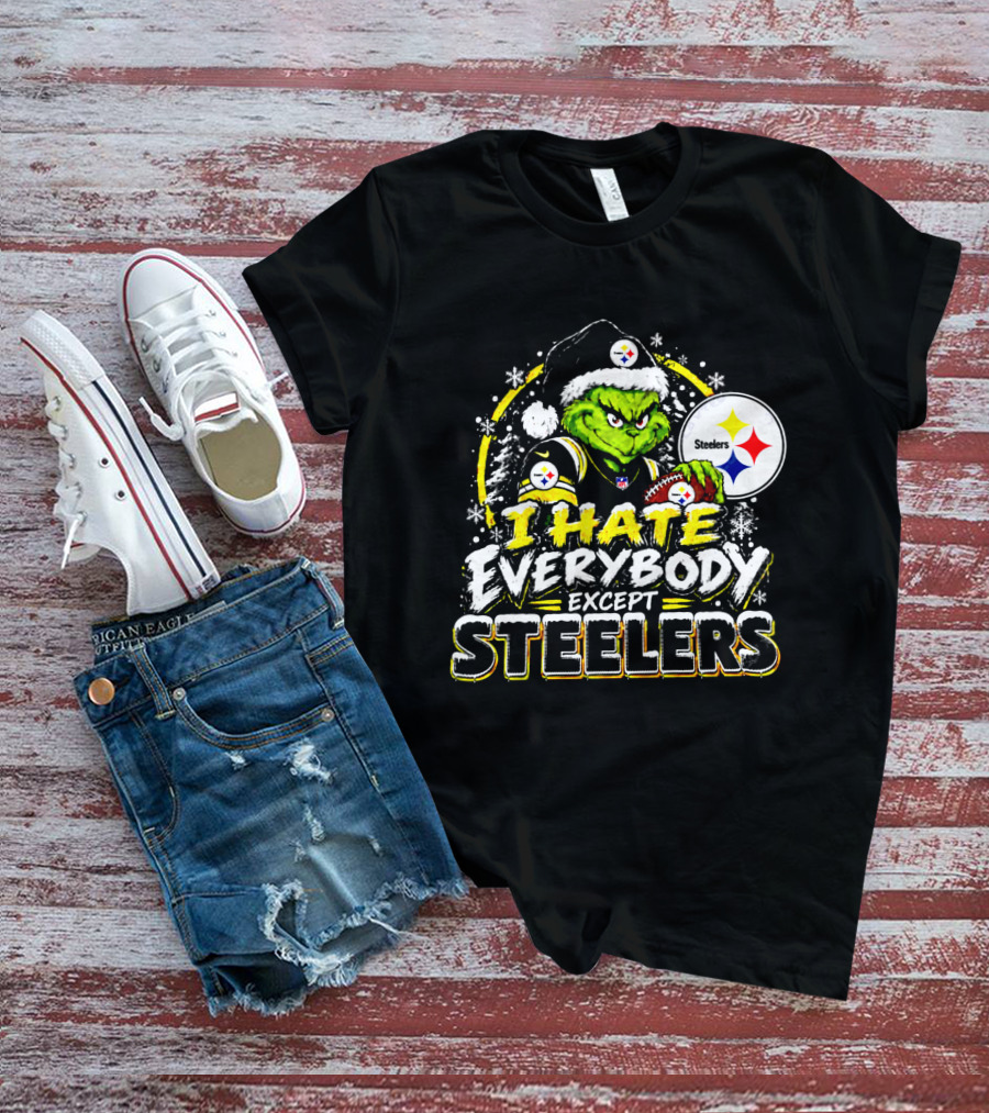 Pittsburgh Steelers Grinch I Hate Everybody Except Steelers Fans Christmas Holiday T-Shirt