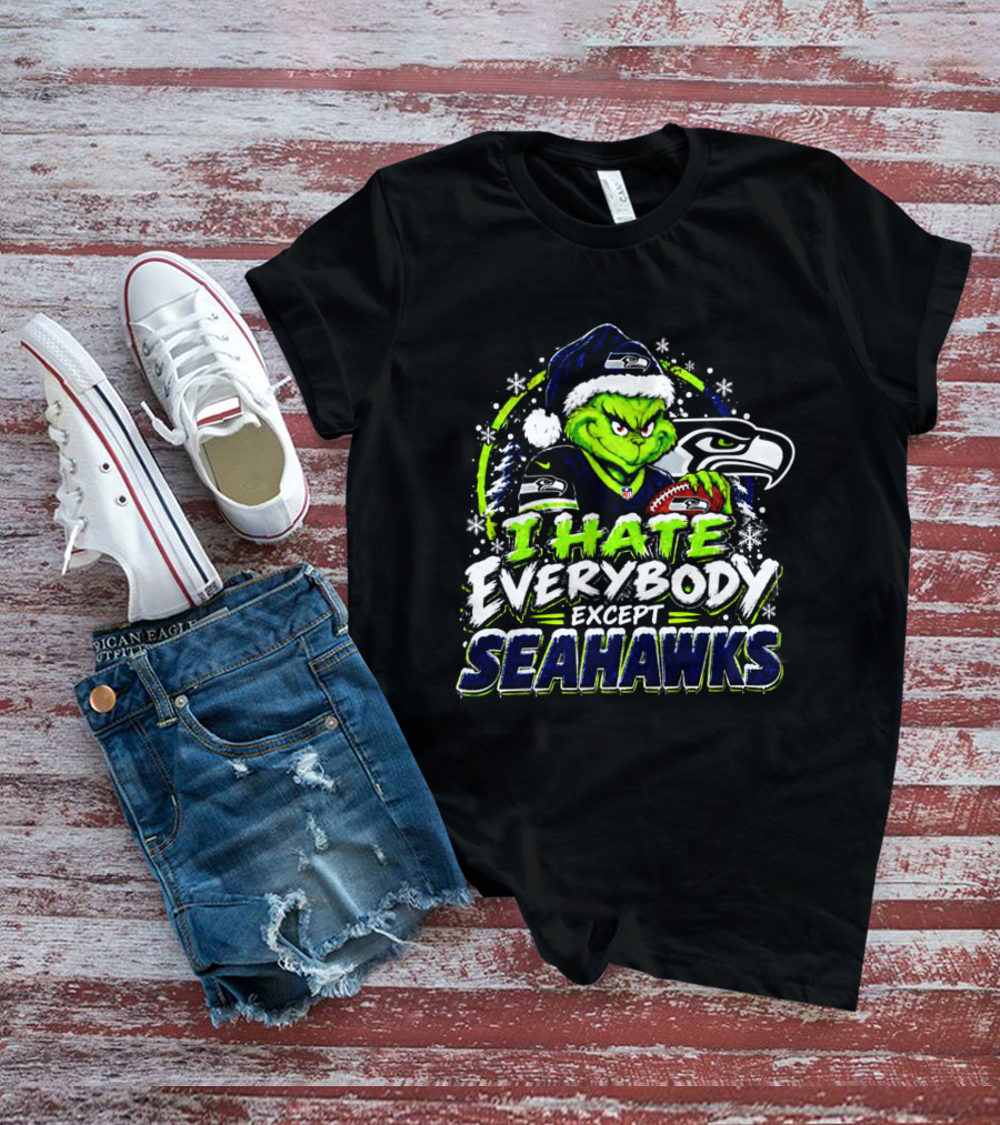 Seattle Seahawks Grinch I Hate Everybody Except Seahawks Holiday T-Shirt