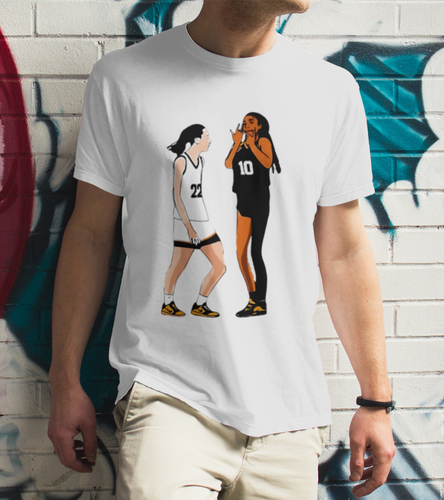 Caitlin Clark Angel Reese Iowa Hawkeyes LSU Tigers Basketball Rivalry Caricatures T-Shirt