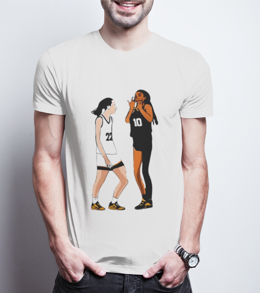 Caitlin Clark Angel Reese Iowa Hawkeyes LSU Tigers Basketball Rivalry Caricatures T-Shirt