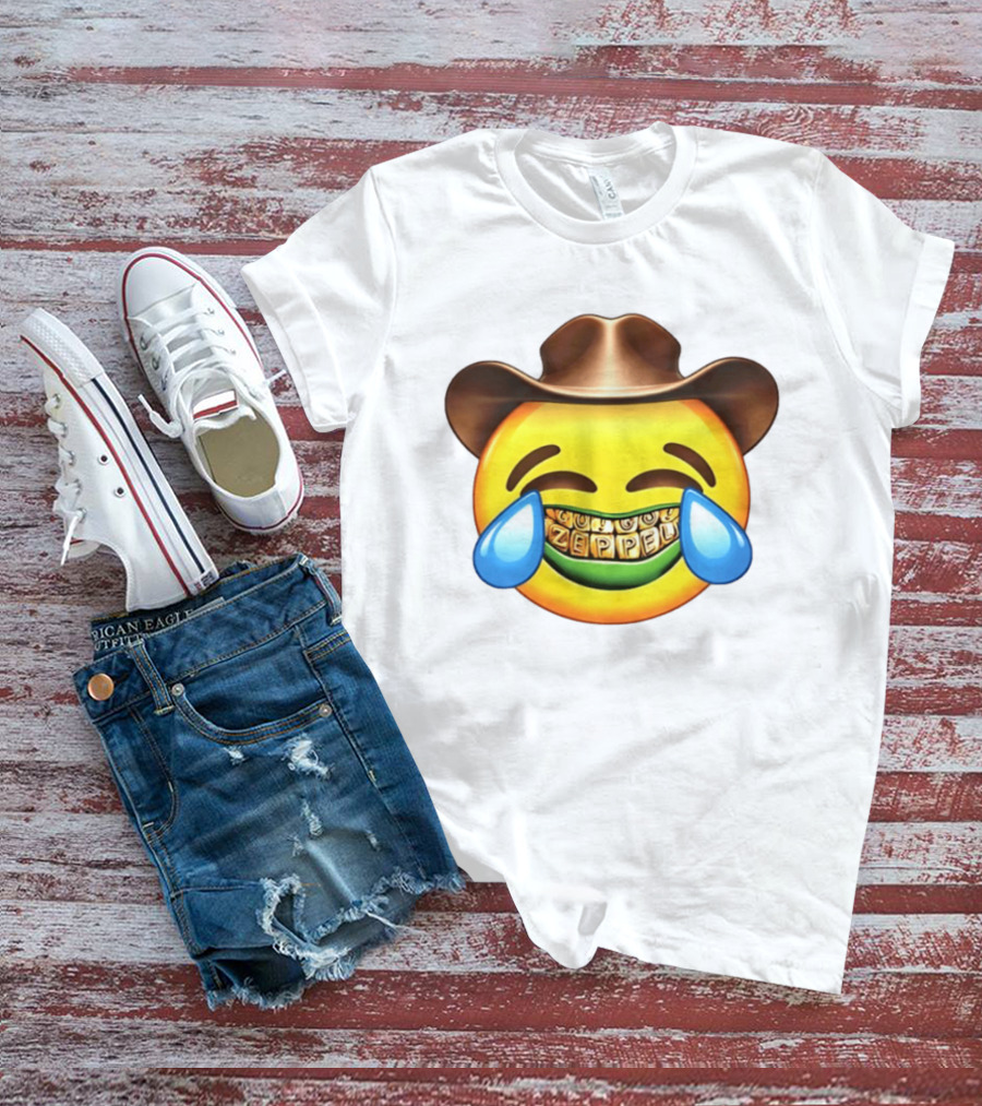Emoji Green Guy Cowboy Tears Of Joy Zeppel Teeth Grills T-Shirt