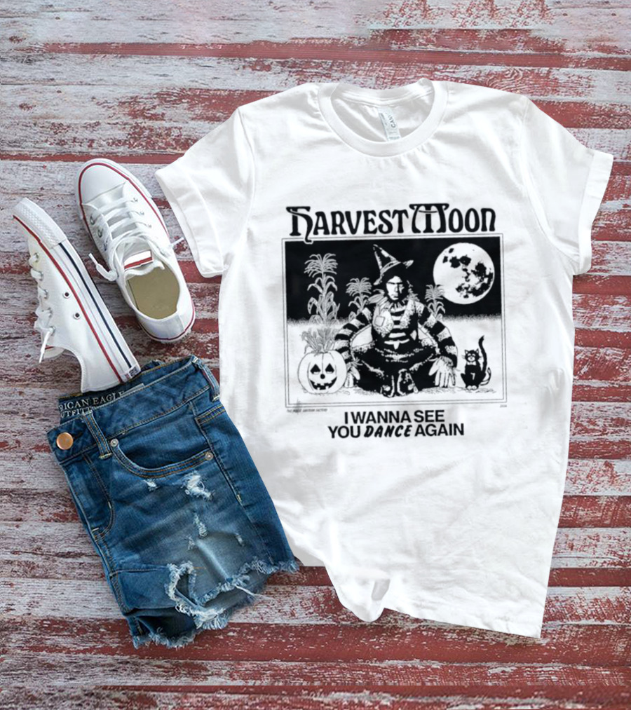Harvest Moon I Wanna See You Dance Again Halloween Full Moon Pumpkin Cat Scene T-Shirt
