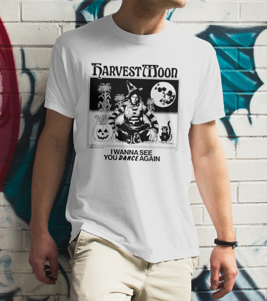 Harvest Moon I Wanna See You Dance Again Halloween Full Moon Pumpkin Cat Scene T-Shirt