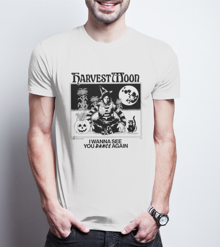 Harvest Moon I Wanna See You Dance Again Halloween Full Moon Pumpkin Cat Scene T-Shirt
