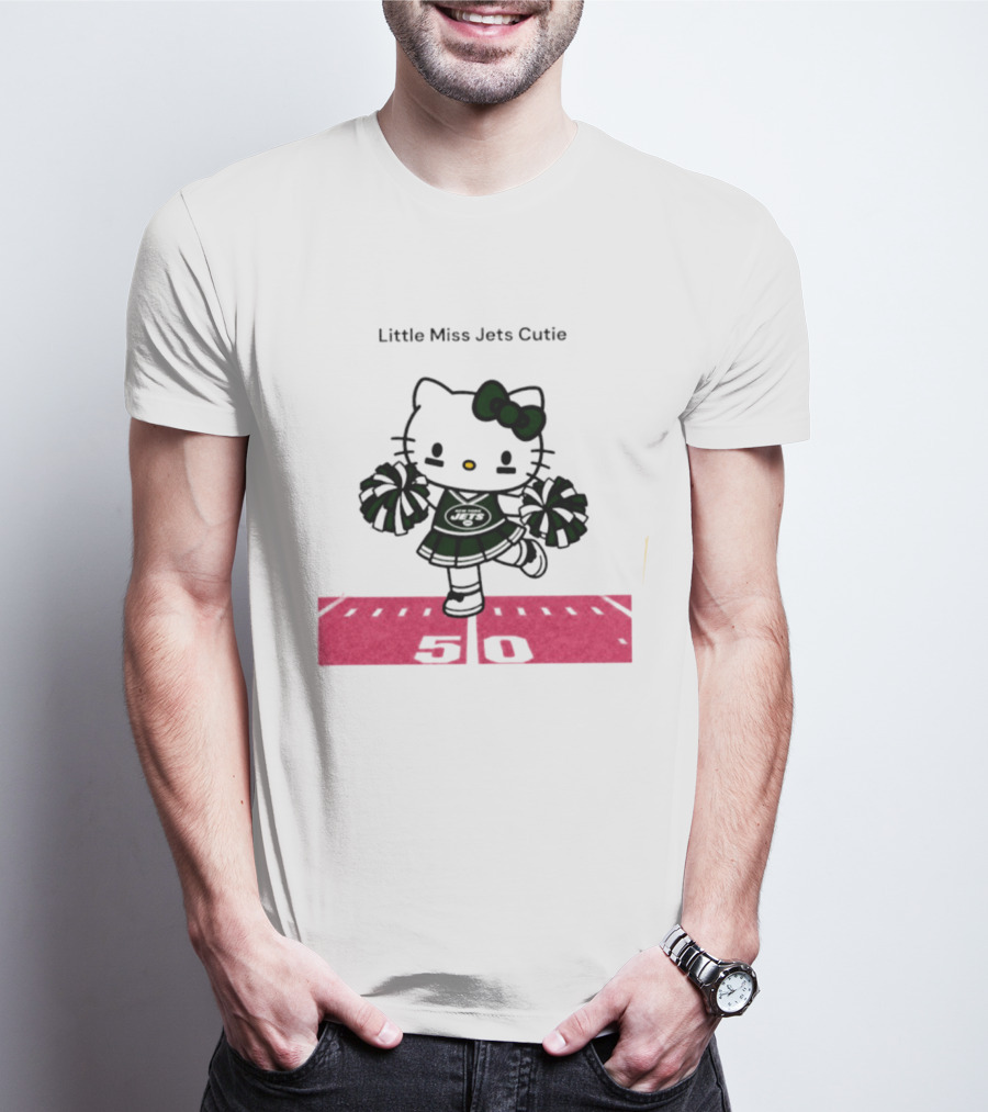 New York Jets Hello Kitty Little Miss Cutie Football Cheerleader On 50 Yard Line T-Shirt