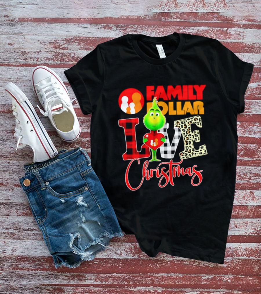 Family Dollar Grinch Love Christmas 2026 Cartoon T-Shirt
