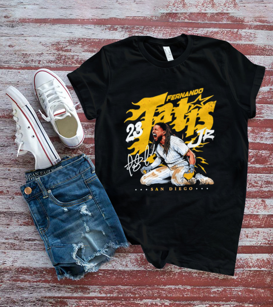 Fernando Tatis Jr 23 San Diego Padres Scream Slide Signature T-Shirt