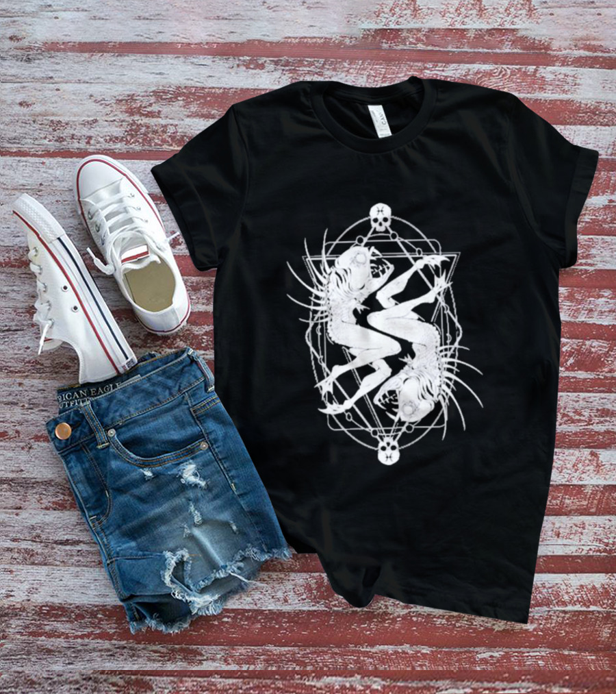 Half Woman Half Fish Skeleton Symmetry With Skulls T-Shirt