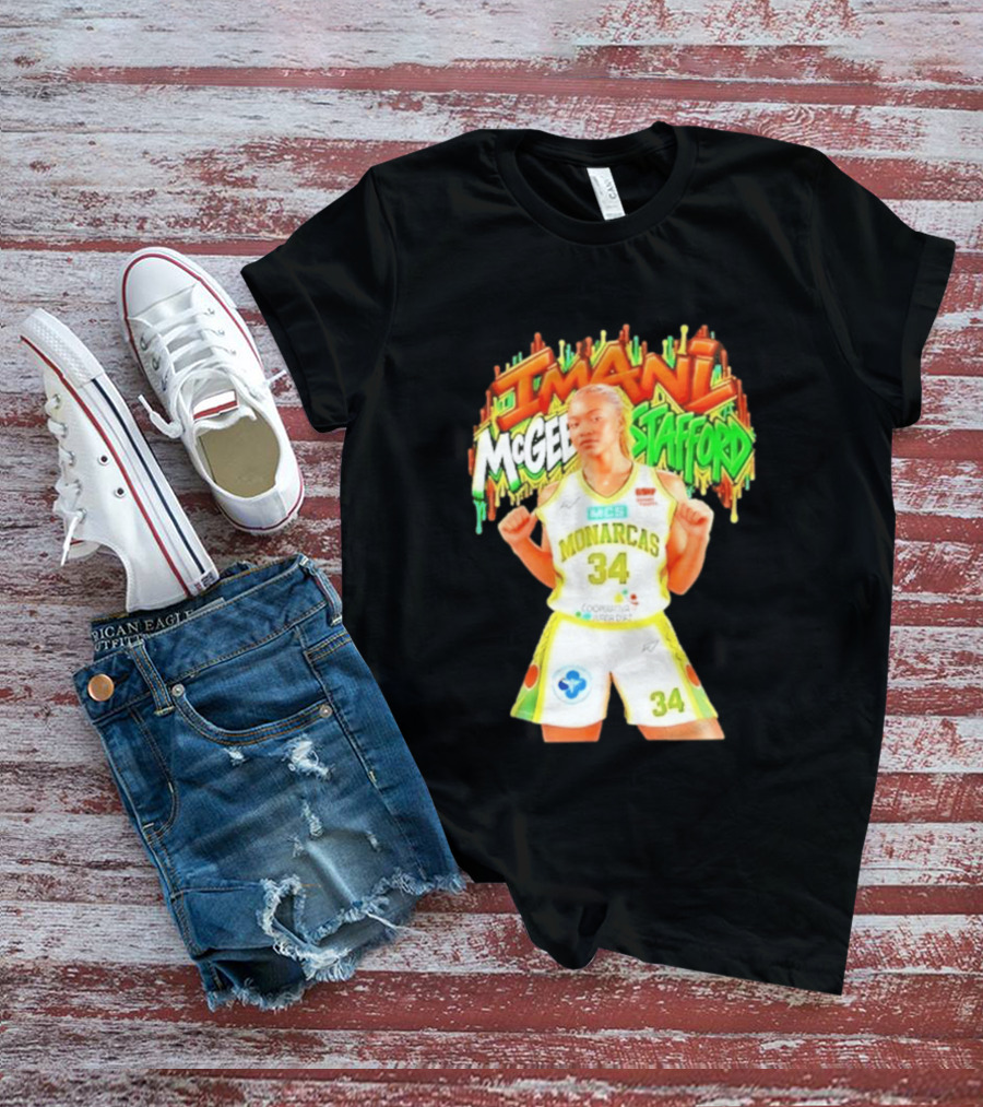 Imani McGee Stafford Monarcas 34 Basketball Player Vibrant Graffiti T-Shirt