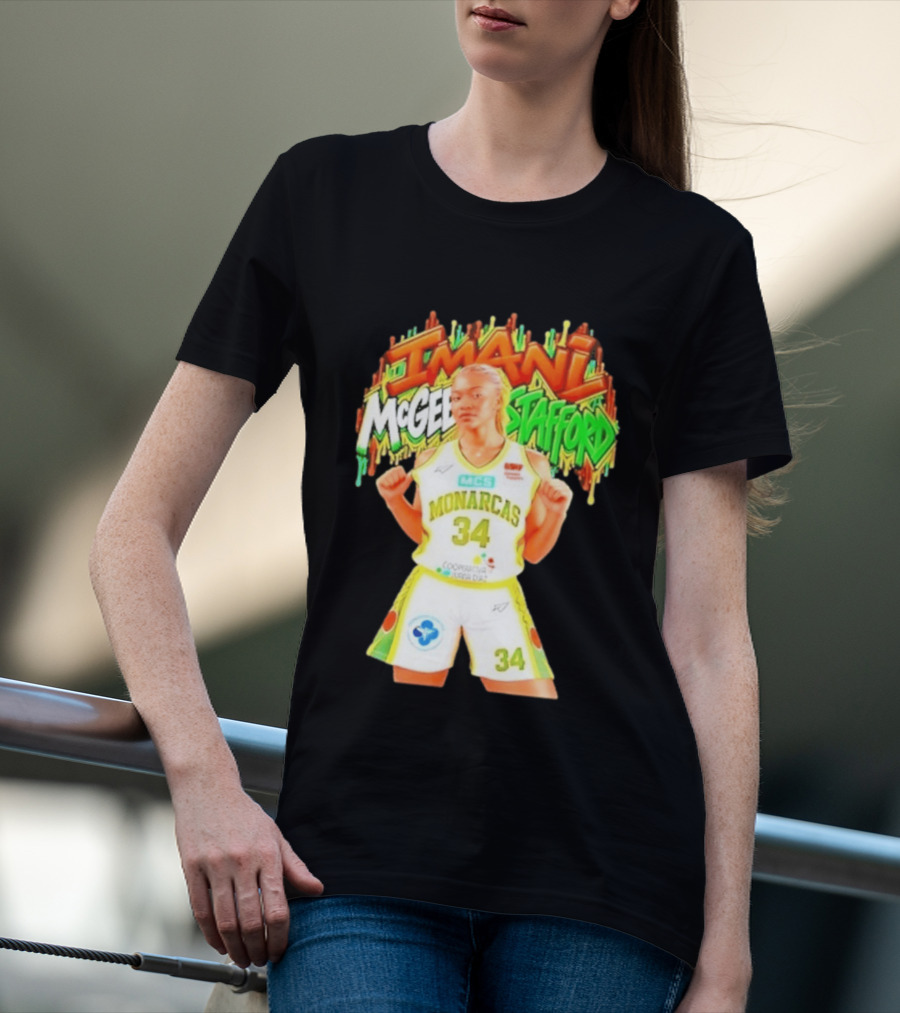 Imani McGee Stafford Monarcas 34 Basketball Player Vibrant Graffiti T-Shirt