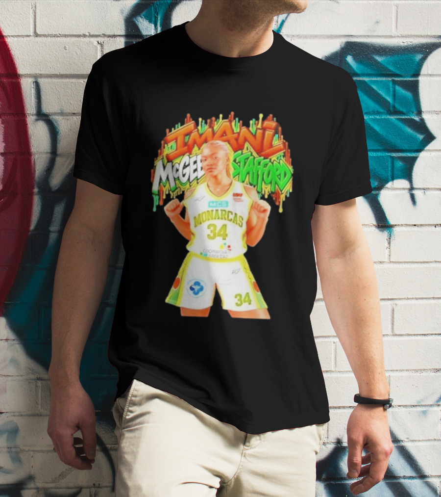 Imani McGee Stafford Monarcas 34 Basketball Player Vibrant Graffiti T-Shirt