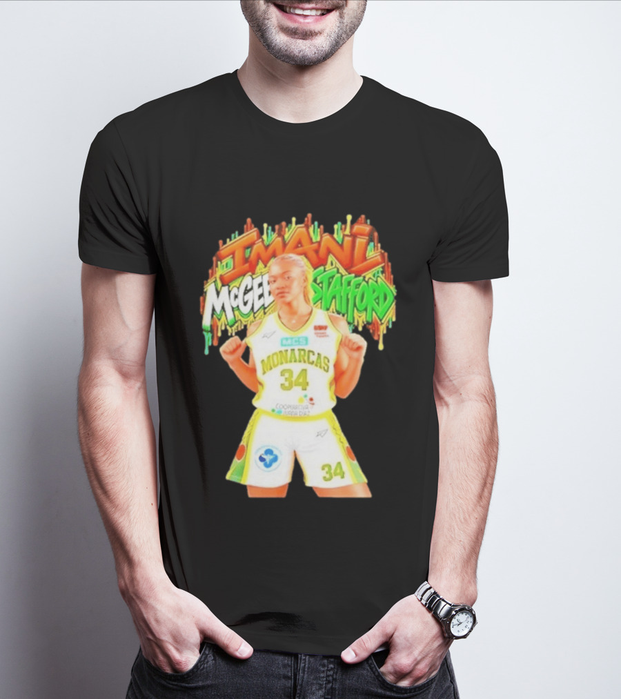Imani McGee Stafford Monarcas 34 Basketball Player Vibrant Graffiti T-Shirt