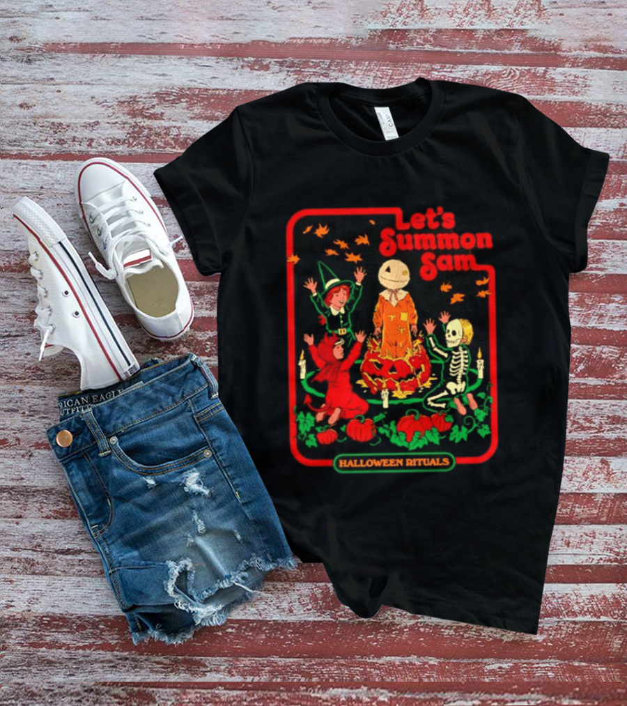Let's Summon Sam Halloween Rituals Trick R Treat Pumpkin Skeleton Witch Magic T-Shirt