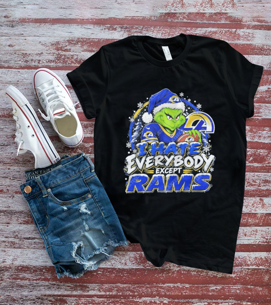 Los Angeles Rams Grinch I Hate Everybody Except Rams Holiday Fans T-Shirt