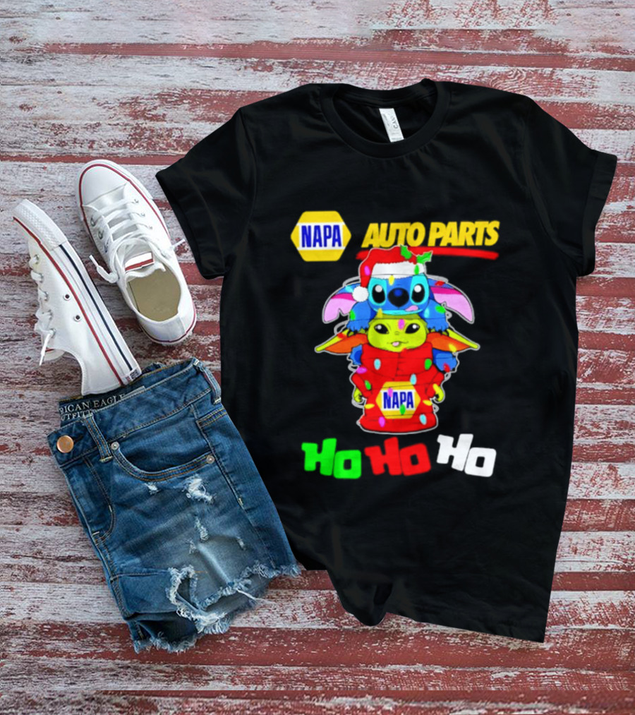 NAPA Auto Parts Baby Yoda Stitch Christmas 2026 Ho Ho Ho T-Shirt