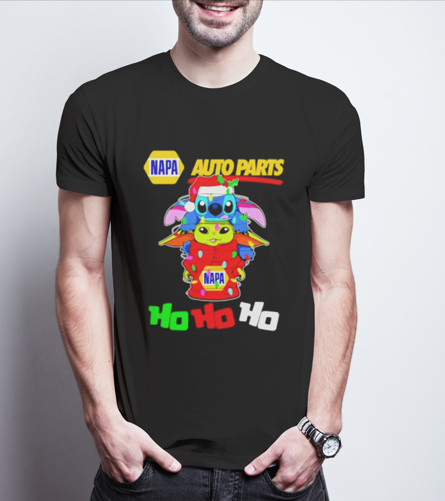 NAPA Auto Parts Baby Yoda Stitch Christmas 2026 Ho Ho Ho T-Shirt