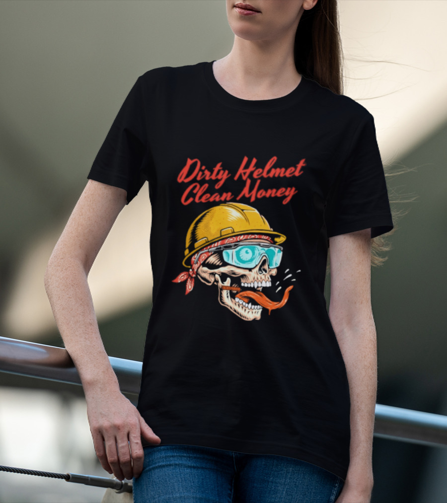 Dirty Helmet Clean Money Skull With Bandana And Goggles T-Shirt