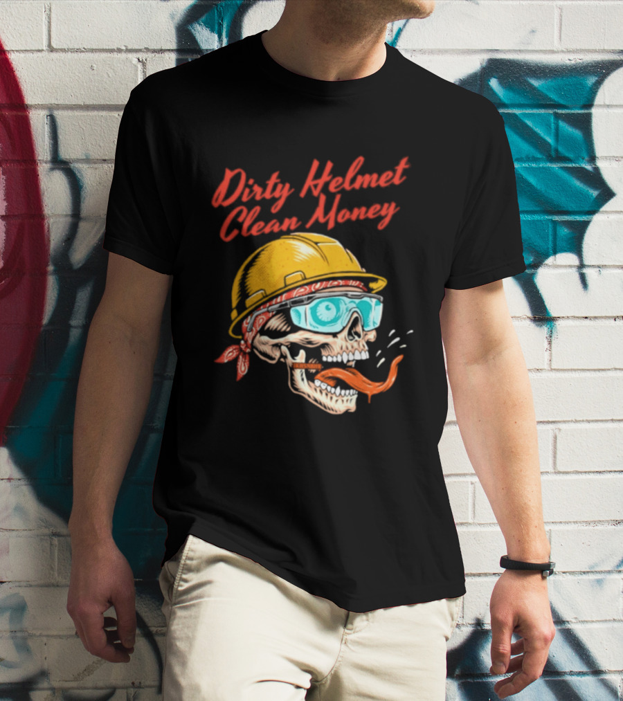 Dirty Helmet Clean Money Skull With Bandana And Goggles T-Shirt
