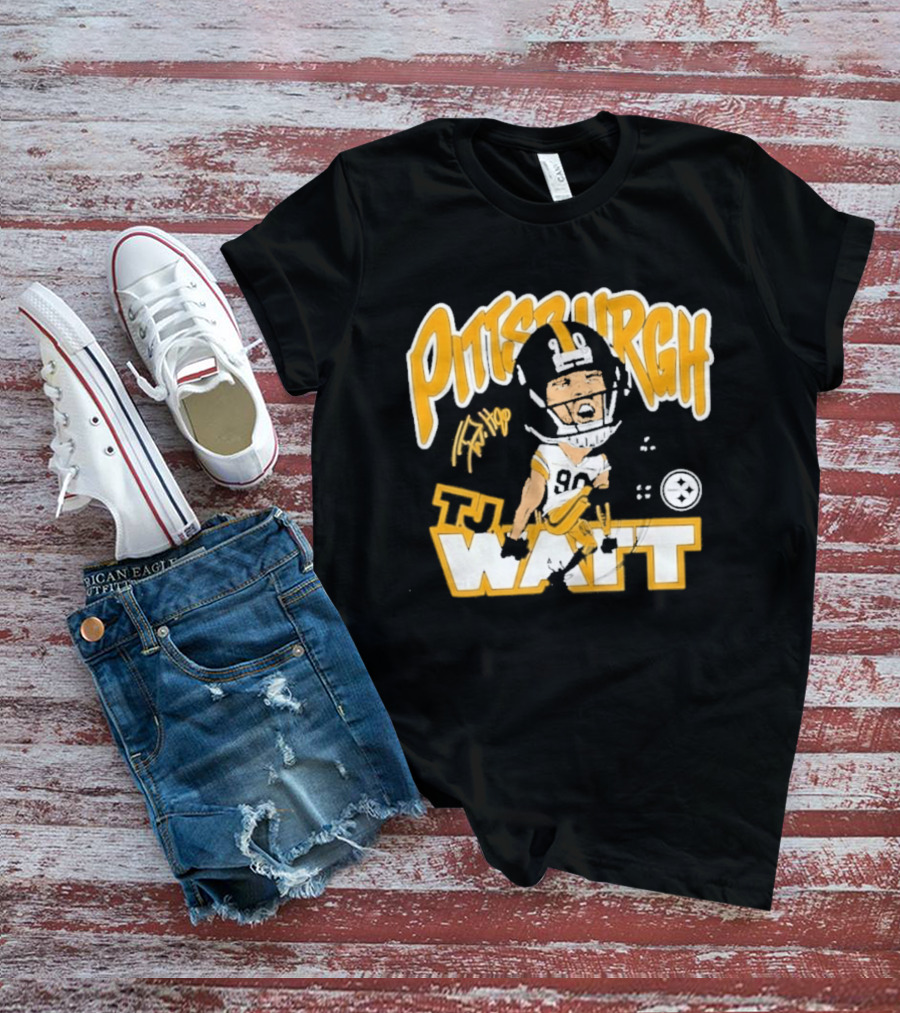 Pittsburgh TJ Watt 90 Cartoon Scream Steelers T-Shirt