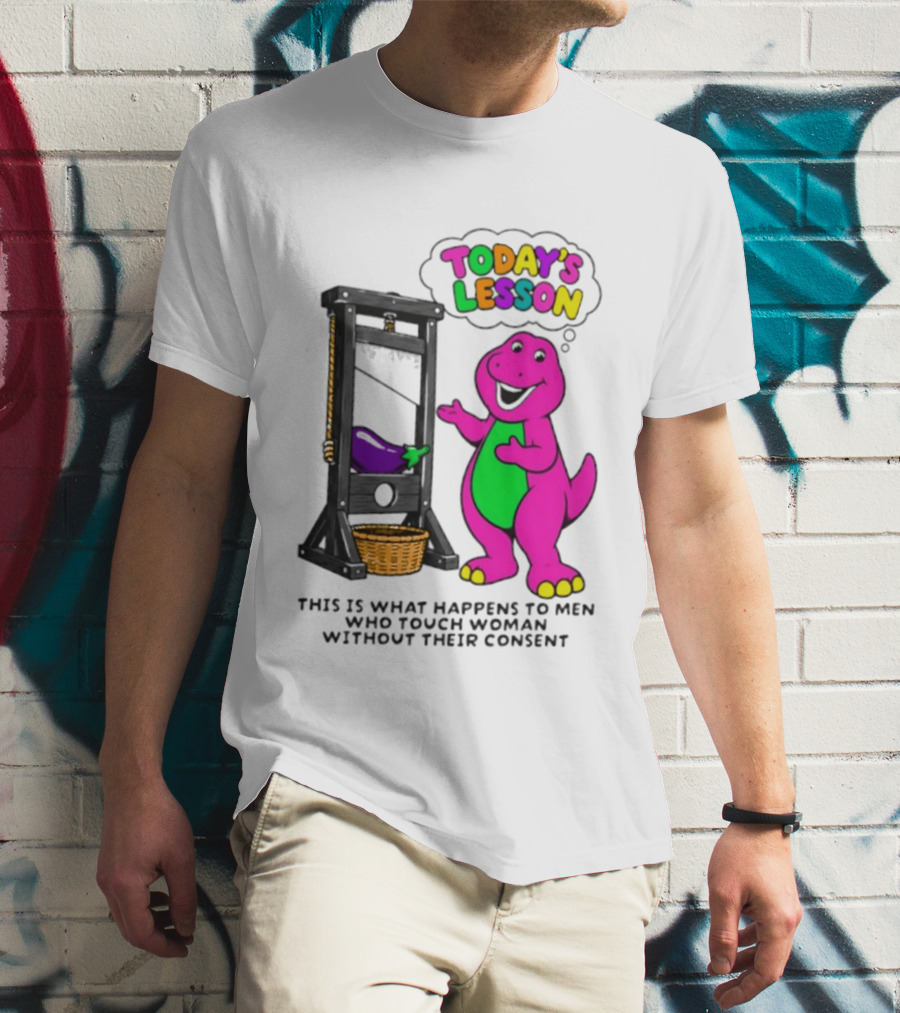 Today's Lesson Purple Dinosaur Guillotine Irony Consent Awareness T-Shirt