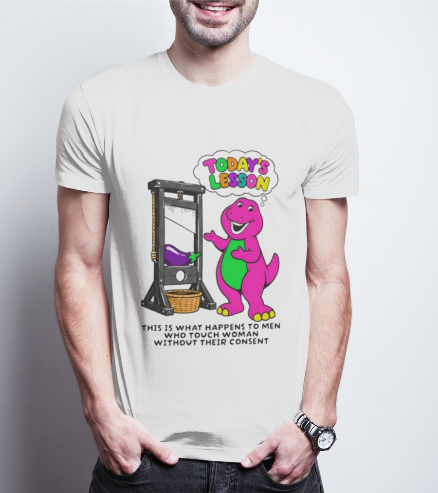 Today's Lesson Purple Dinosaur Guillotine Irony Consent Awareness T-Shirt