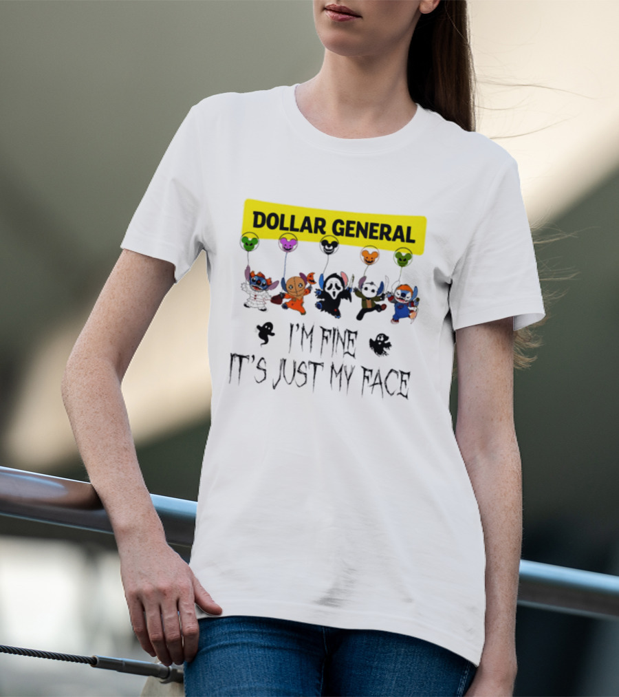Dollar General Stitch Halloween 2026 I'm Fine It's Just My Face T-Shirt