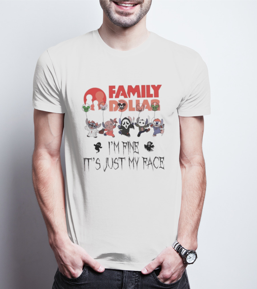 Family Dollar Stitch 2026 Halloween I'm Fine It's Just My Face T-Shirt