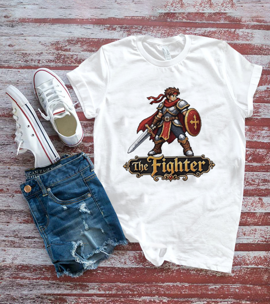 The Fighter Fantasy RPG Pixel Knight Sword And Shield Hero T-Shirt