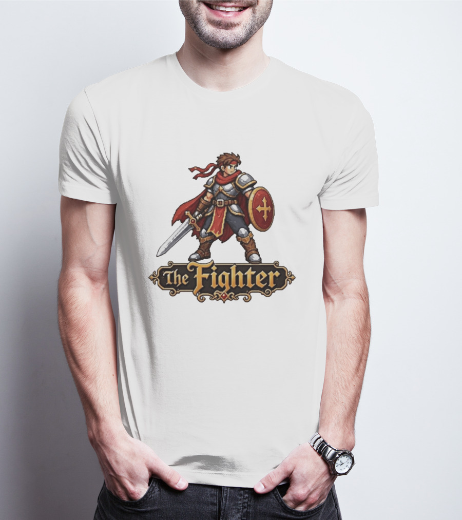 The Fighter Fantasy RPG Pixel Knight Sword And Shield Hero T-Shirt