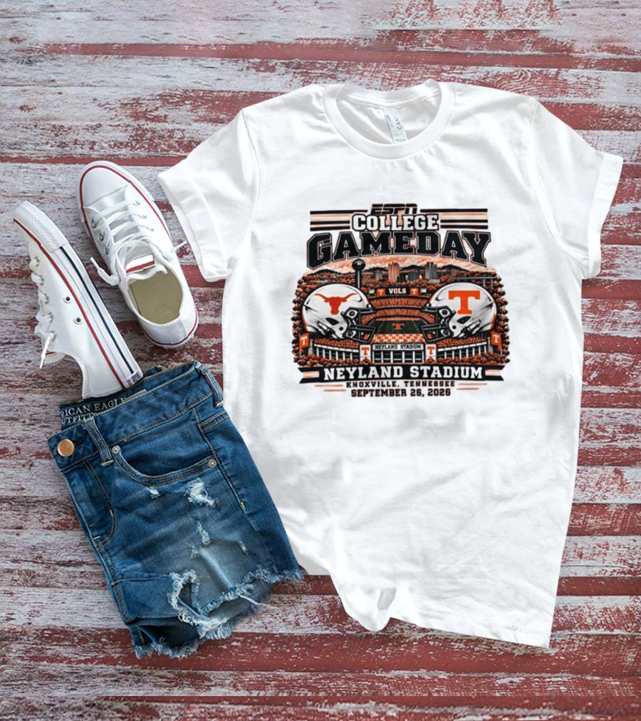 ESPN College GameDay Tennessee Volunteers Vs Texas Longhorns Neyland Stadium Knoxville September 26 2026 T-Shirt