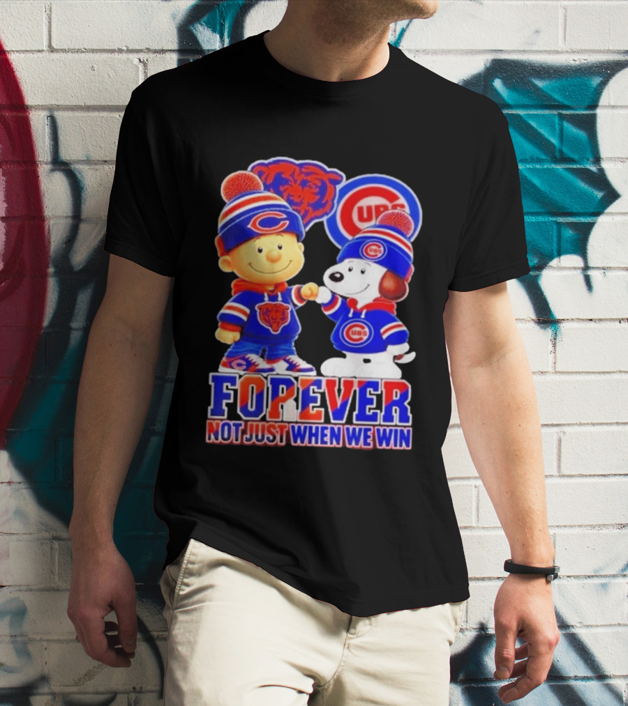 Charlie Brown Snoopy Fist Bump Chicago Bears Cubs Forever Not Just When We Win Football T-Shirt