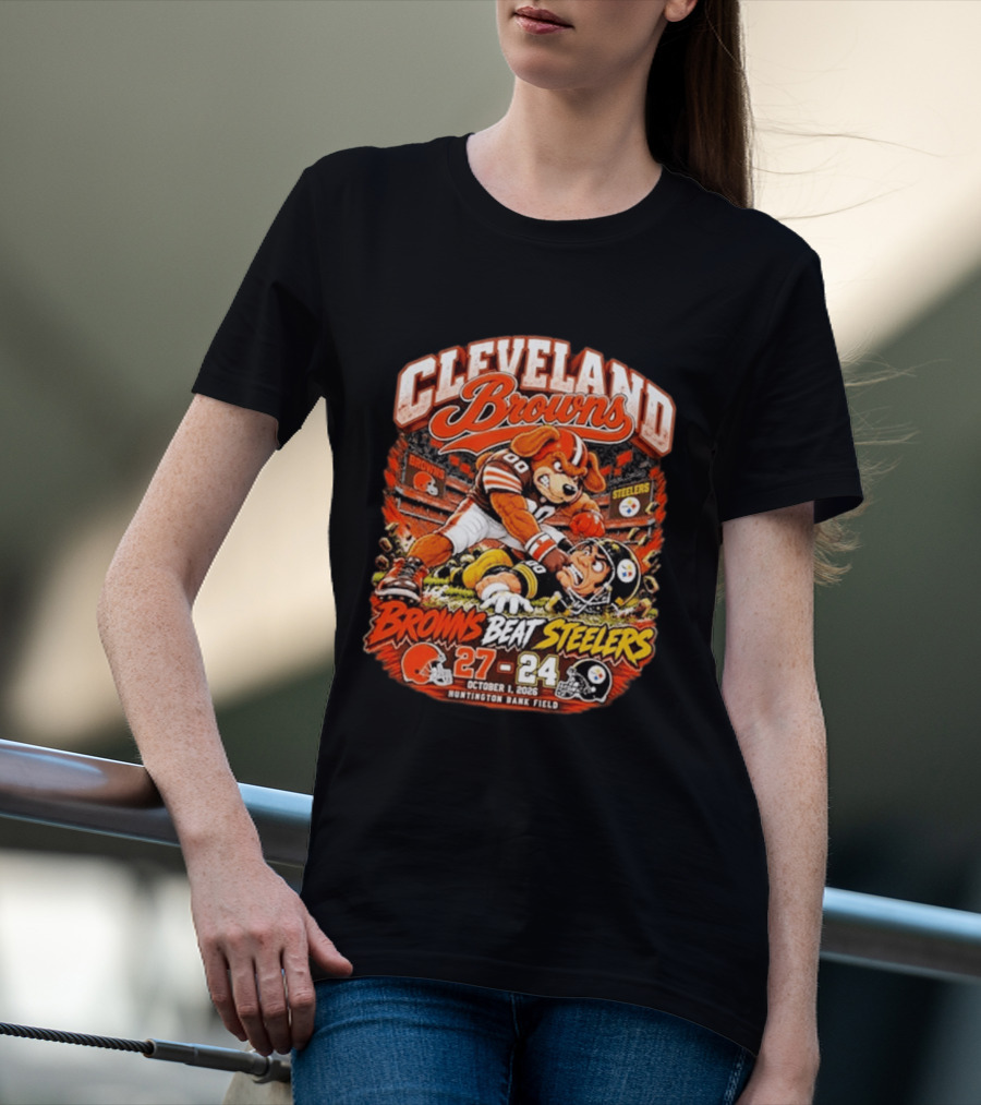 Cleveland Browns Beat Steelers 27 24 October 1 2026 Huntington Bank Field T-Shirt