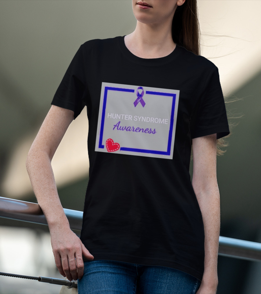 Hunter Syndrome Awareness Purple Ribbon And Heart Symbolization T-Shirt